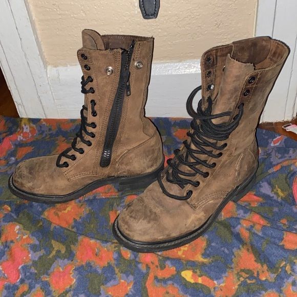 Double H Brown Rugged Leather Motorcycle Boots Side Zip Size 8.5 - Picture 3 of 6